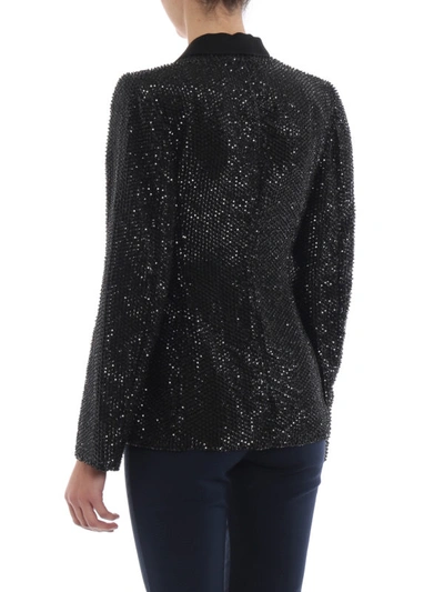 Shop Alberta Ferretti Studded Silk Blazer With Satin Lapels In Black