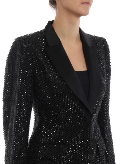 Shop Alberta Ferretti Studded Silk Blazer With Satin Lapels In Black