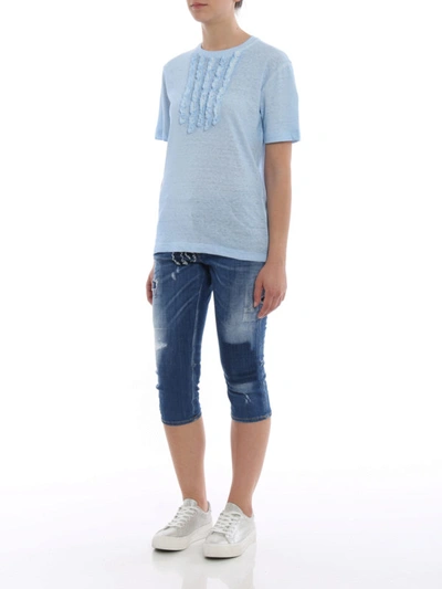 Shop Dsquared2 Ruched Melange T-shirt In Light Blue
