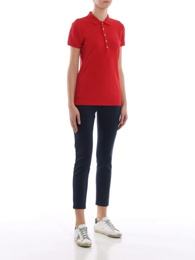 Shop Polo Ralph Lauren Red Cotton Pique Slim Polo Shirt