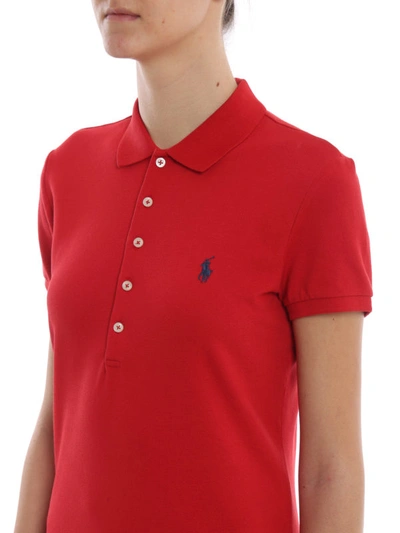 Shop Polo Ralph Lauren Red Cotton Pique Slim Polo Shirt