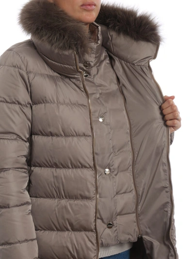 Shop Herno Fur Trim Beige Tech Taffeta Puffer Zip Coat