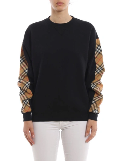 Shop Burberry Check Sleeve Insert Sweatshirt In Black