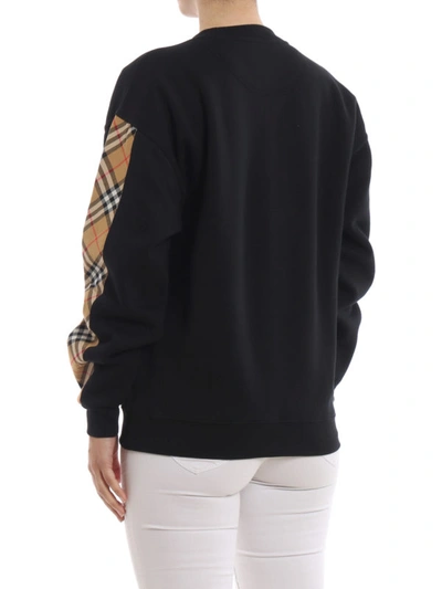 Shop Burberry Check Sleeve Insert Sweatshirt In Black