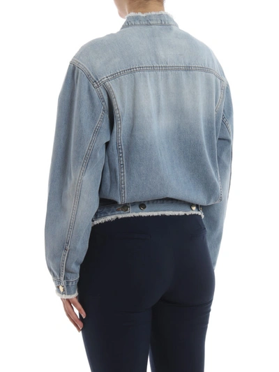 Shop Alexandre Vauthier Unfinished Hem Cotton Denim Jacket In Light Wash