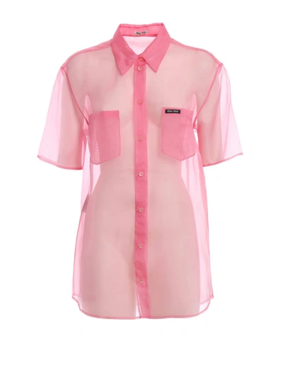 Shop Miu Miu Pink Sheer Silk Organdie Shirt