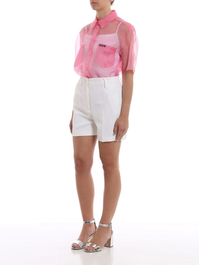 Shop Miu Miu Pink Sheer Silk Organdie Shirt