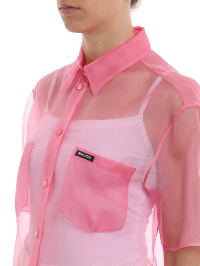 Shop Miu Miu Pink Sheer Silk Organdie Shirt