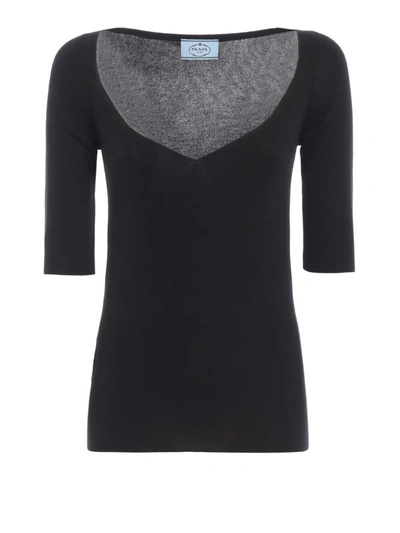 Shop Prada Black Cashmere And Silk Short Sleeve Top
