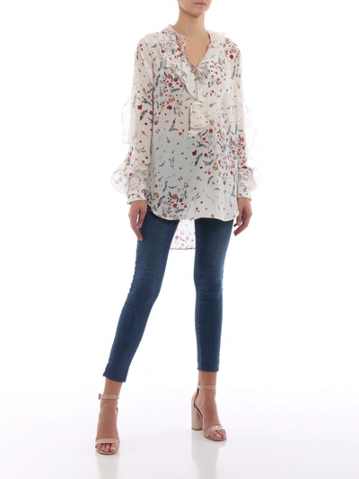 Shop Ermanno Scervino Floral Silk Blouse With Lace Frilled Inserts In White