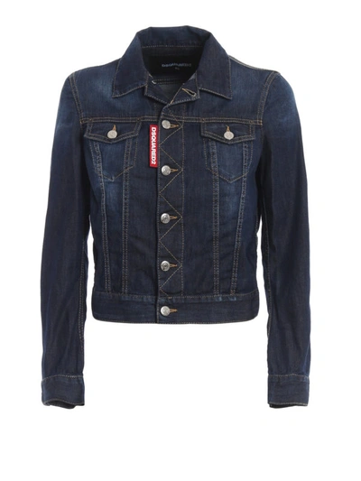 Shop Dsquared2 Classic Denim Jacket With Logo Application In Dark Wash