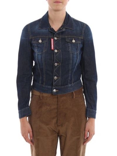 Shop Dsquared2 Classic Denim Jacket With Logo Application In Dark Wash