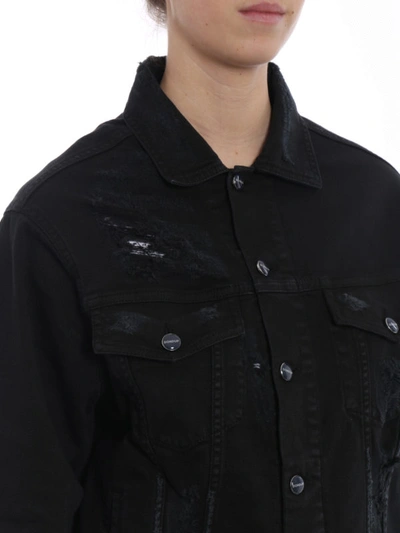 Shop Dondup Destroyed Effect Denim Jacket In Black