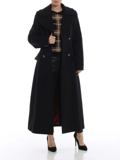 Shop Alberta Ferretti Wool Cloth Double-breasted Fitted Coat In Black