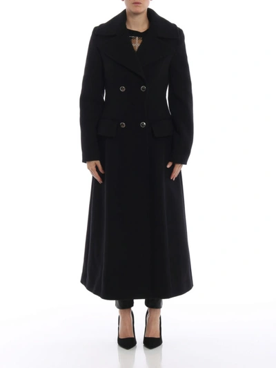 Shop Alberta Ferretti Wool Cloth Double-breasted Fitted Coat In Black