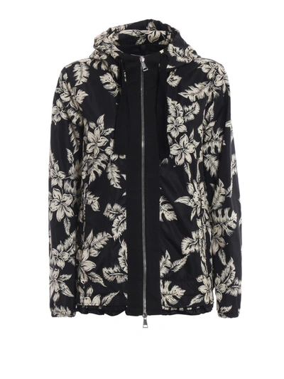 Shop Moncler Morion Floral Print Hooded Jacket In Black