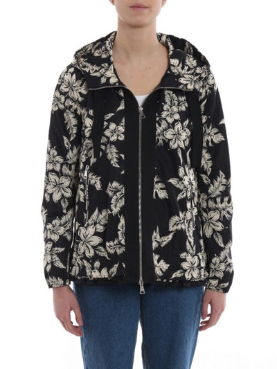 Shop Moncler Morion Floral Print Hooded Jacket In Black