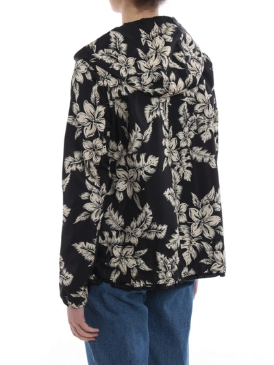 Shop Moncler Morion Floral Print Hooded Jacket In Black