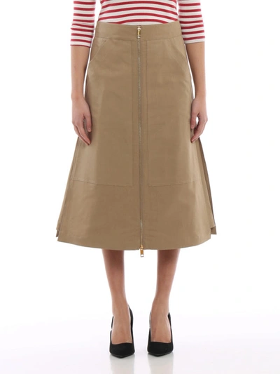 Shop Burberry Lagan Front Zip Cotton And Silk Skirt In Beige
