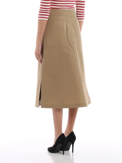 Shop Burberry Lagan Front Zip Cotton And Silk Skirt In Beige