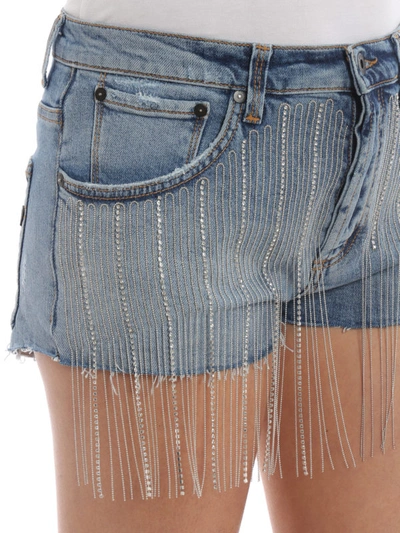 Shop Dondup Strass Fringes Denim Shorts In Light Wash