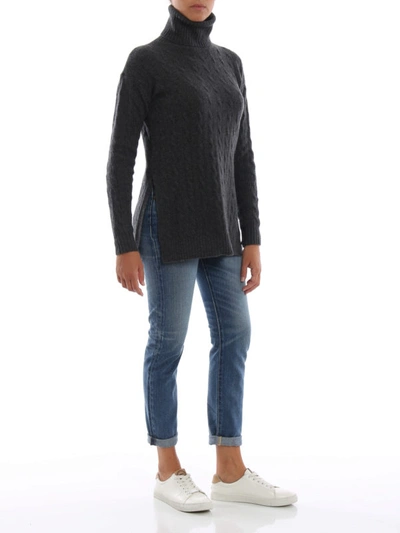 Shop Polo Ralph Lauren Twist Knit Grey Wool And Cashmere Turtleneck