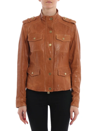 Shop Michael Kors Four Pocket Leather Jacket In Light Brown