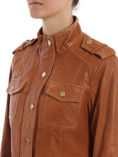 Shop Michael Kors Four Pocket Leather Jacket In Light Brown