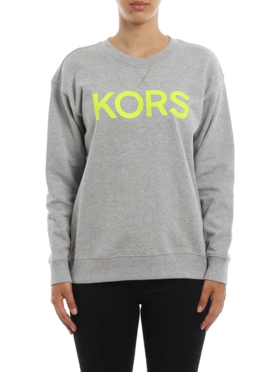 Shop Michael Kors Fluo Yellow Logo Print Sweater In Light Grey