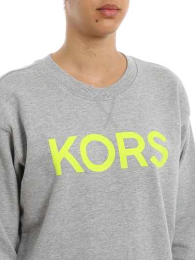 Shop Michael Kors Fluo Yellow Logo Print Sweater In Light Grey