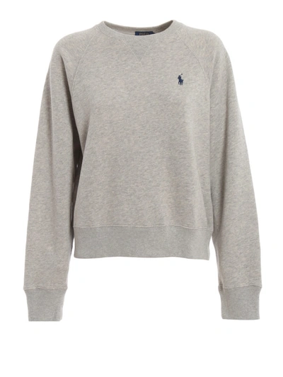 Shop Polo Ralph Lauren Crew Neck Melange Grey Sweatshirt In Light Grey