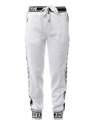 Shop Dolce & Gabbana Logo Bands Jogging Style White Pants