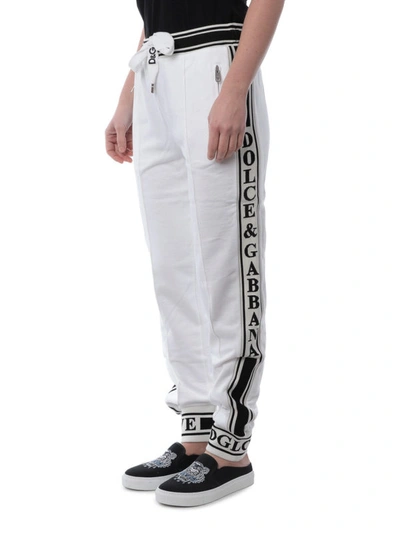 Shop Dolce & Gabbana Logo Bands Jogging Style White Pants
