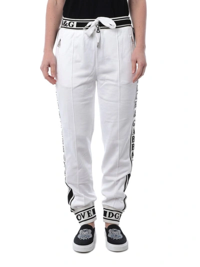 Shop Dolce & Gabbana Logo Bands Jogging Style White Pants