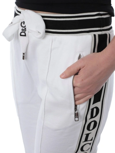 Shop Dolce & Gabbana Logo Bands Jogging Style White Pants