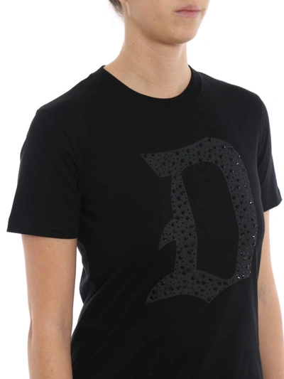 Shop Dondup Strass Embellished Logo Cotton T-shirt In Black