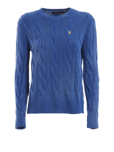 Shop Polo Ralph Lauren Cable Knit Melange Blue Cotton Sweater