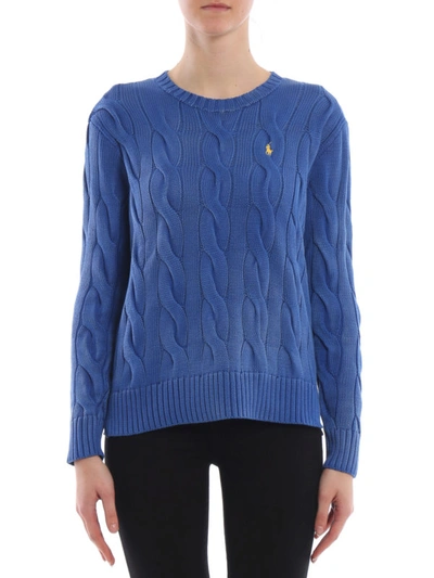 Shop Polo Ralph Lauren Cable Knit Melange Blue Cotton Sweater