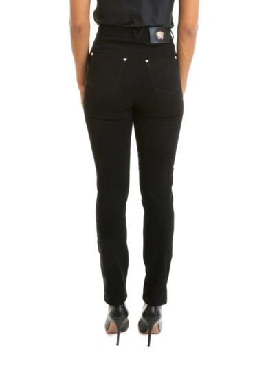 Shop Versace Side Embroidered Black Jeans