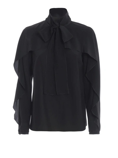 Shop Red Valentino Black Silk Ruffled Blouse With Pussy Bow
