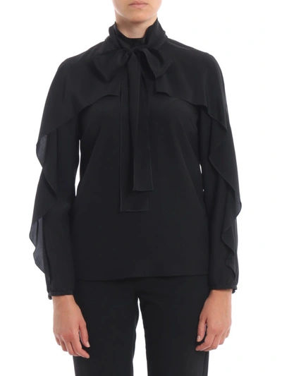 Shop Red Valentino Black Silk Ruffled Blouse With Pussy Bow