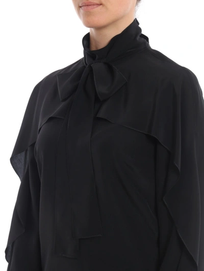 Shop Red Valentino Black Silk Ruffled Blouse With Pussy Bow