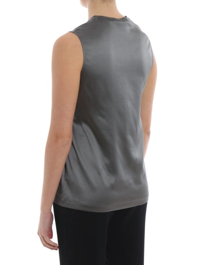 Shop Fabiana Filippi V-neck Grey Stretch Silk Tank Top