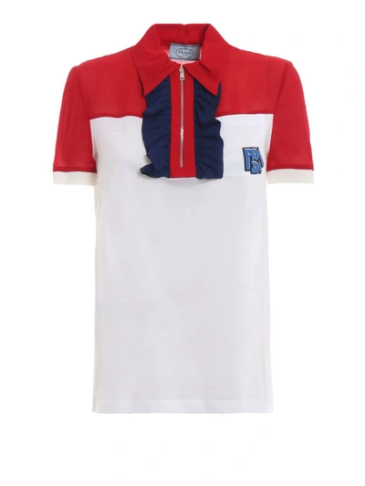 Shop Prada Silk Chiffon And White Jersey Polo Shirt In Multicolour