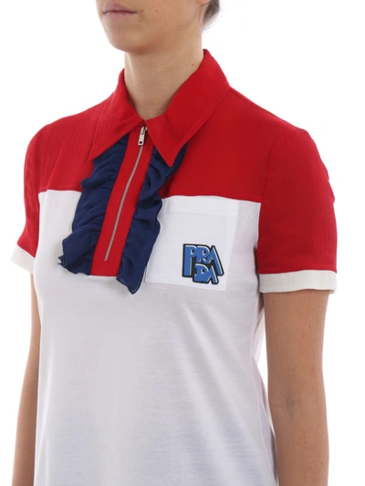 Shop Prada Silk Chiffon And White Jersey Polo Shirt In Multicolour