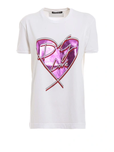 Shop Dolce & Gabbana Dg Love Heart Print Jersey T-shirt In White