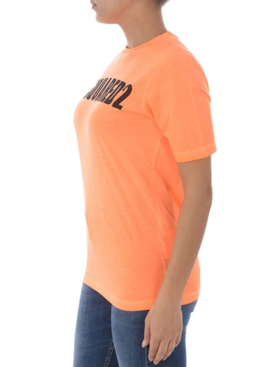 Shop Dsquared2 Logo Lettering Orange Cotton T-shirt