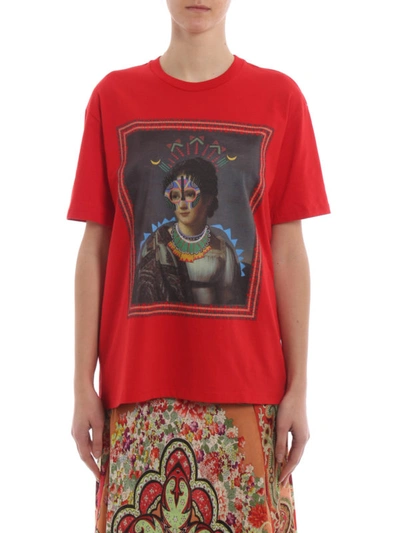 Shop Etro Printed Red Cotton T-shirt