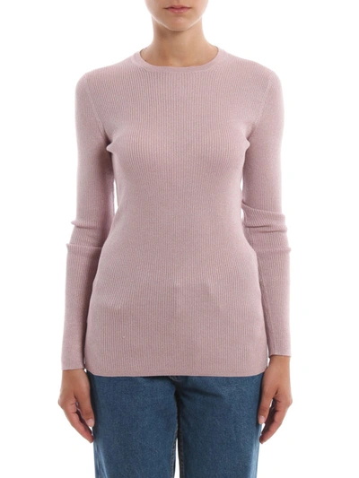 Shop Prada Glittering Wool And Silk Rib Knitted Sweater In Pink