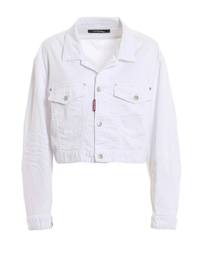 Shop Dsquared2 White Cotton Denim Cropped Jacket